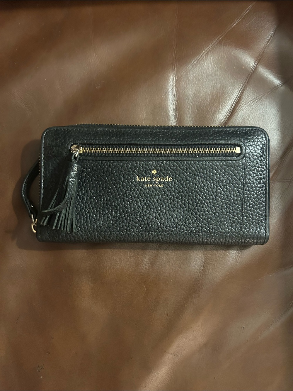 Kate Spade Black Pebbled Leather Zip Wallet